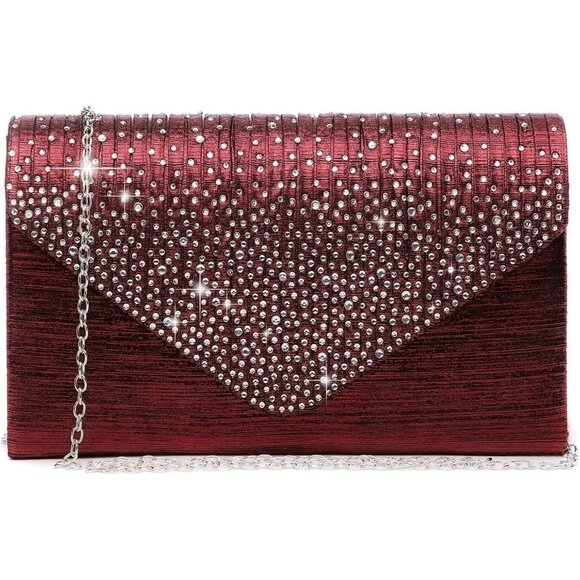 ⚡Women's Magnetic Closure Chain Strap Crossbody Envelope Red Clutch Handbag - Picture 1 of 7